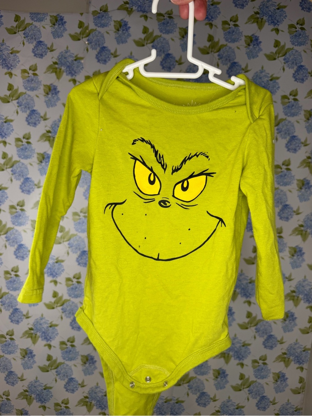 Long Sleeve Baby One-Piece with Playful Grin Graphic - Yellow-Green